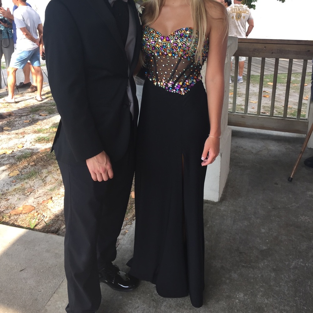 Stunning black prom dress with sequin top